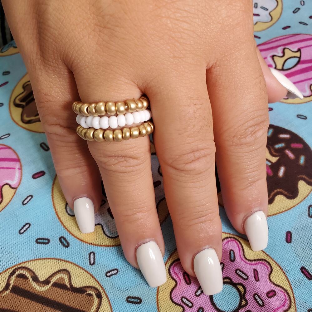 Seed Bead Flexible Ring Set - Wedding Cake